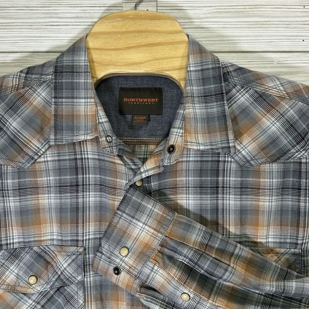 Northwest Territory Shirt Mens 2XLT Tall Blue Orange Plaid Long Sleeve Casual